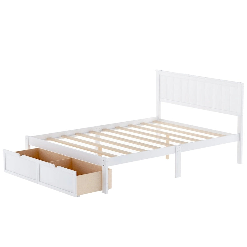 Letto a piattaforma basso grigio/bianco con 2 cassetti, matrimoniale, 1-2 persone