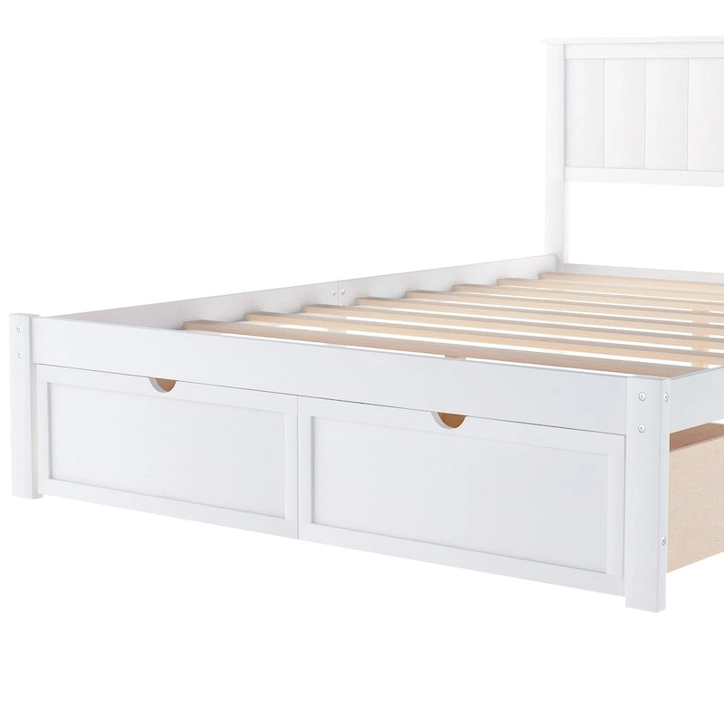 Letto a piattaforma basso grigio/bianco con 2 cassetti, matrimoniale, 1-2 persone