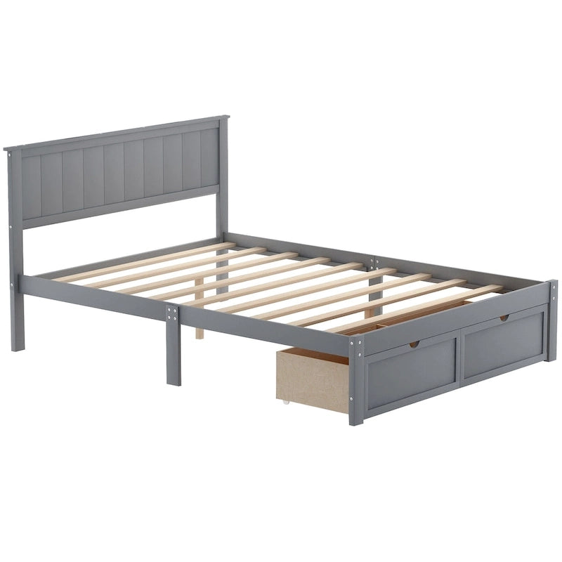 Letto a piattaforma basso grigio/bianco con 2 cassetti, matrimoniale, 1-2 persone