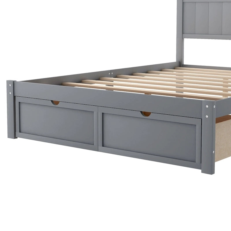 Letto a piattaforma basso grigio/bianco con 2 cassetti, matrimoniale, 1-2 persone