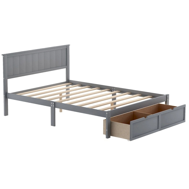 Letto a piattaforma basso grigio/bianco con 2 cassetti, matrimoniale, 1-2 persone