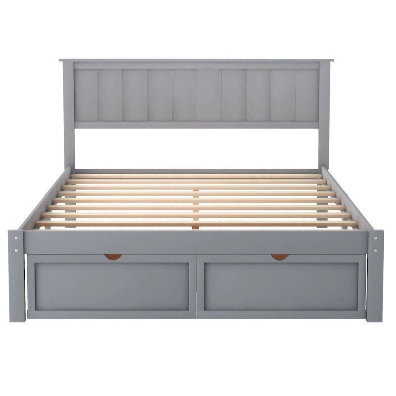 Letto a piattaforma basso grigio/bianco con 2 cassetti, matrimoniale, 1-2 persone