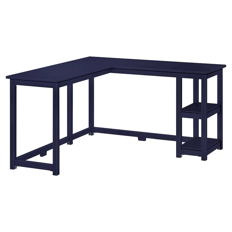 Scrivania ad angolo a L per 1 persona con ripiani, in espresso/blu/naturale/argilla/grigio/bianco
