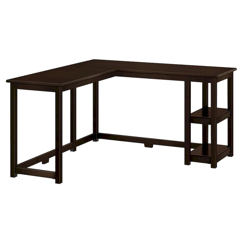 Scrivania ad angolo a L per 1 persona con ripiani, in espresso/blu/naturale/argilla/grigio/bianco