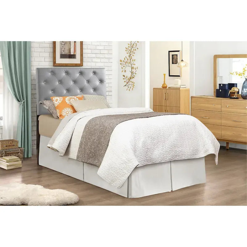 Testiera regolabile in twill e similpelle marrone / nero / bianco / grigio chiaro – Twin / Full / Queen / King, 1 persona