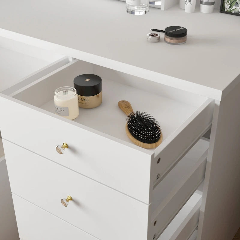 Set Tavolo da Trucco Bianco/Nero con Specchio LED a 3 Colori e Sgabello, 1 Persona