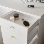 Set Tavolo da Trucco Bianco/Nero con Specchio LED a 3 Colori e Sgabello, 1 Persona