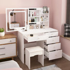 Set Tavolo da Trucco Bianco/Nero con Specchio LED a 3 Colori e Sgabello, 1 Persona