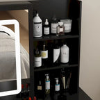 Set Tavolo da Trucco Bianco/Nero con Specchio LED a 3 Colori e Sgabello, 1 Persona