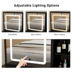 Set Tavolo da Trucco Bianco/Nero con Specchio LED a 3 Colori e Sgabello, 1 Persona