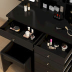 Set Tavolo da Trucco Bianco/Nero con Specchio LED a 3 Colori e Sgabello, 1 Persona
