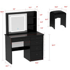 Set Tavolo da Trucco Bianco/Nero con Specchio LED a 3 Colori e Sgabello, 1 Persona