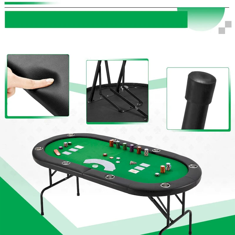 Tavolo da poker pieghevole per 8 giocatori con portabicchieri