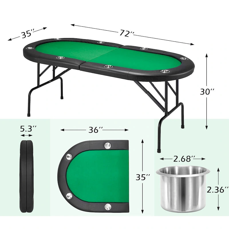 Table de poker pliable pour 8 joueurs avec porte-gobelets
