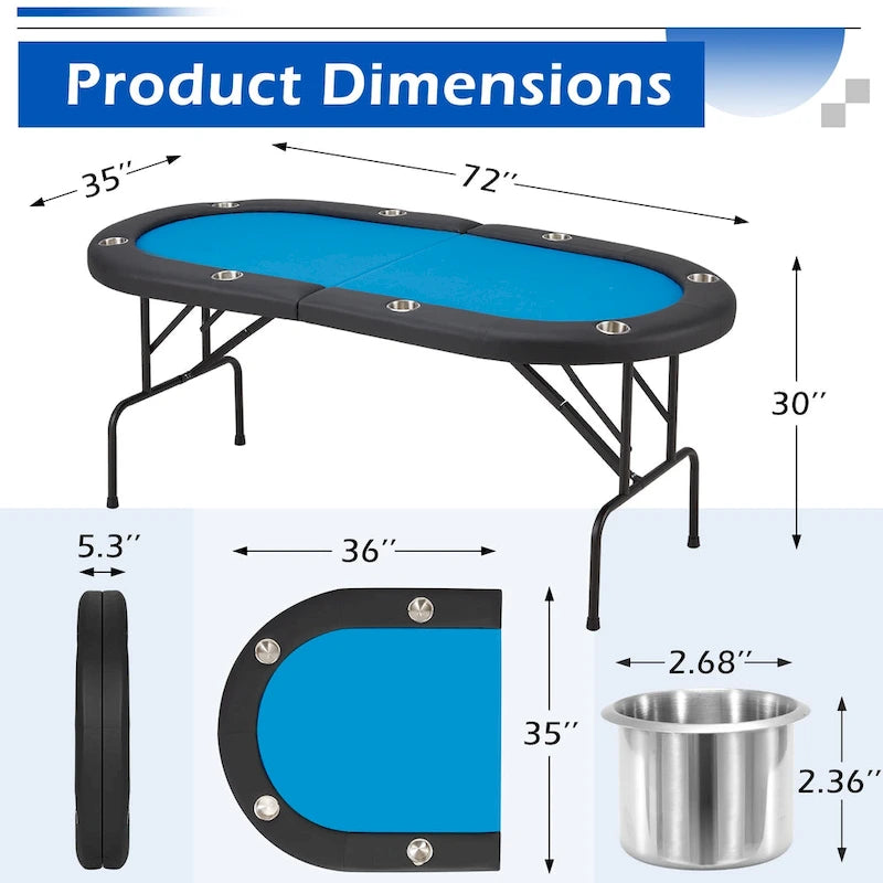 Table de poker pliable pour 8 joueurs avec porte-gobelets