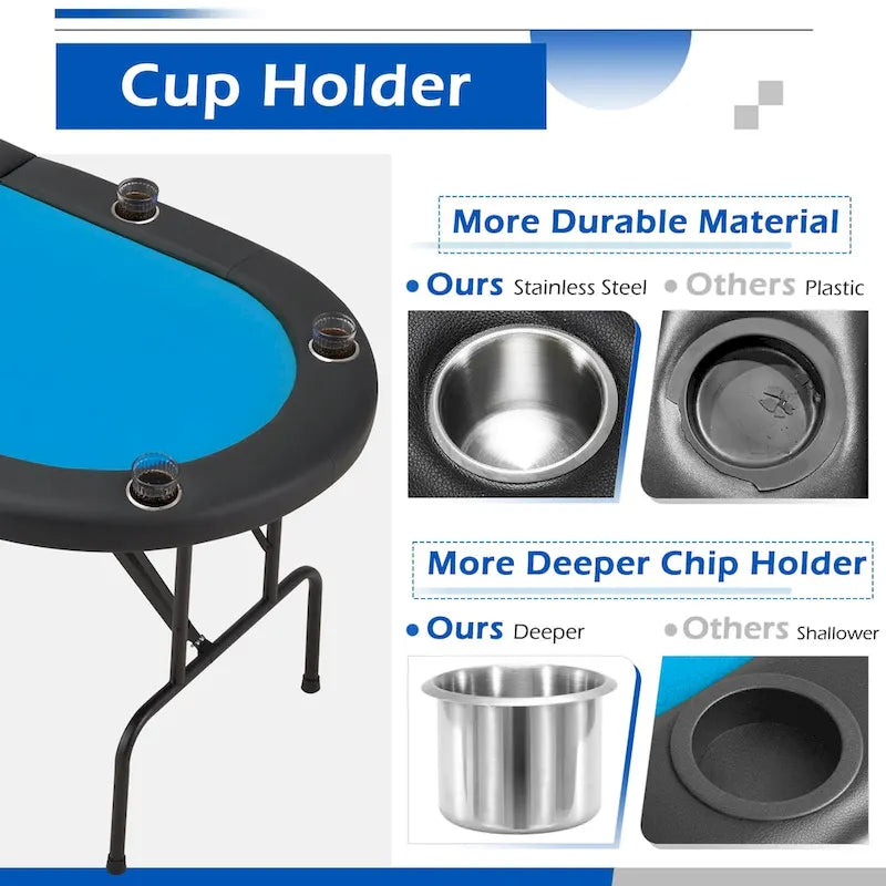 Table de poker pliable pour 8 joueurs avec porte-gobelets