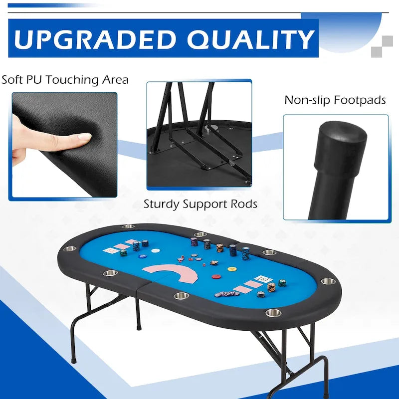 Table de poker pliable pour 8 joueurs avec porte-gobelets
