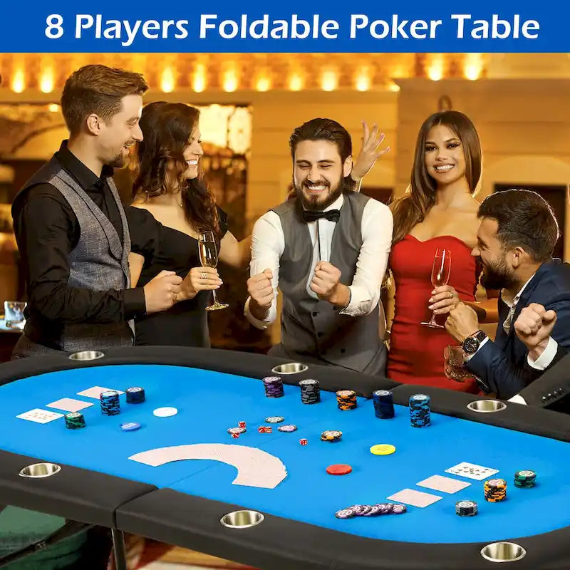Table de poker pliable pour 8 joueurs avec porte-gobelets