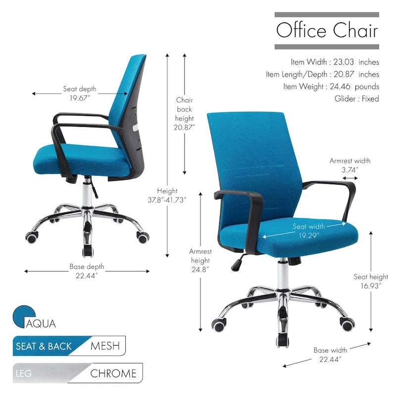 Sedia da ufficio ergonomica in rete bianca/nera/acqua con supporto lombare – Utente singolo