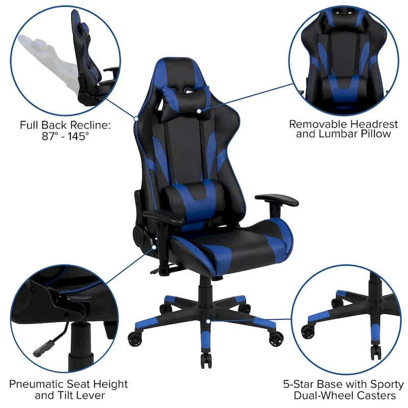 Sedia da gaming reclinabile con schienale alto Rossa / Nera / Grigia / Blu / Viola, sedile singolo