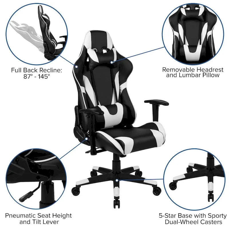 Sedia da gaming reclinabile con schienale alto Rossa / Nera / Grigia / Blu / Viola, sedile singolo