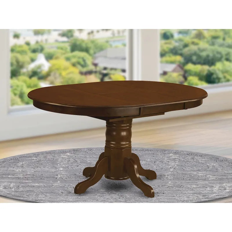Tavolo da pranzo ovale con prolunga a farfalla e base a piedistallo – Nero/Espresso/Bianco panna, Posti a sedere 4-6
