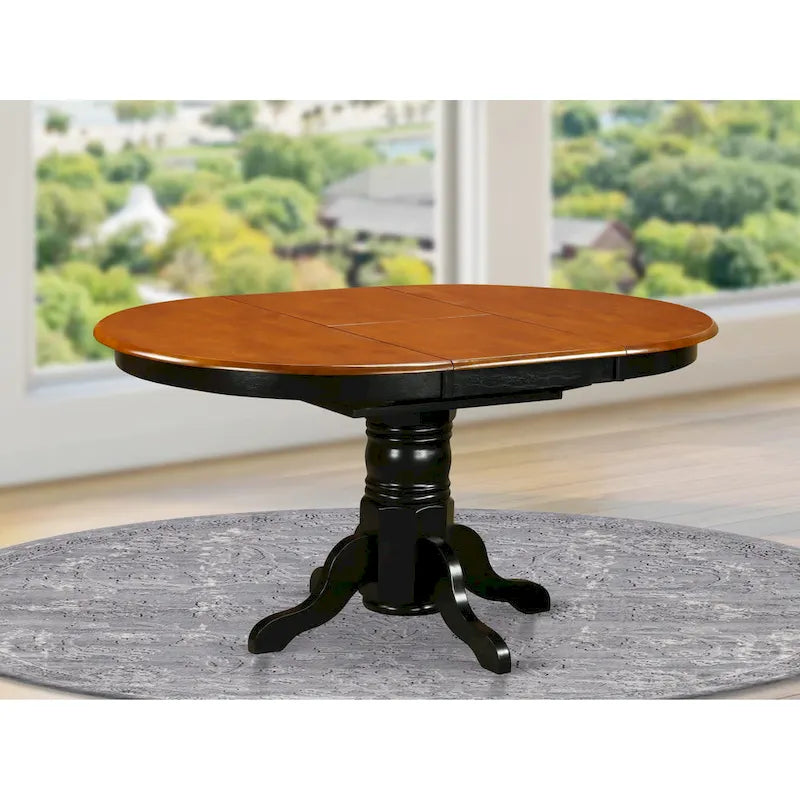 Tavolo da pranzo ovale con prolunga a farfalla e base a piedistallo – Nero/Espresso/Bianco panna, Posti a sedere 4-6