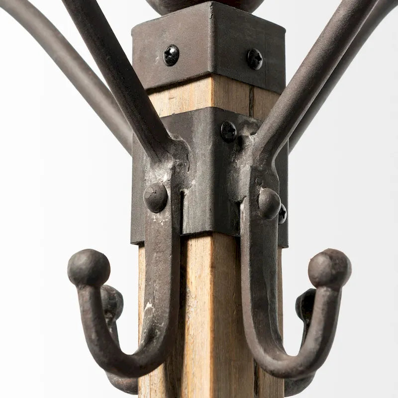 Appendiabiti in metallo nero e legno marrone chiaro