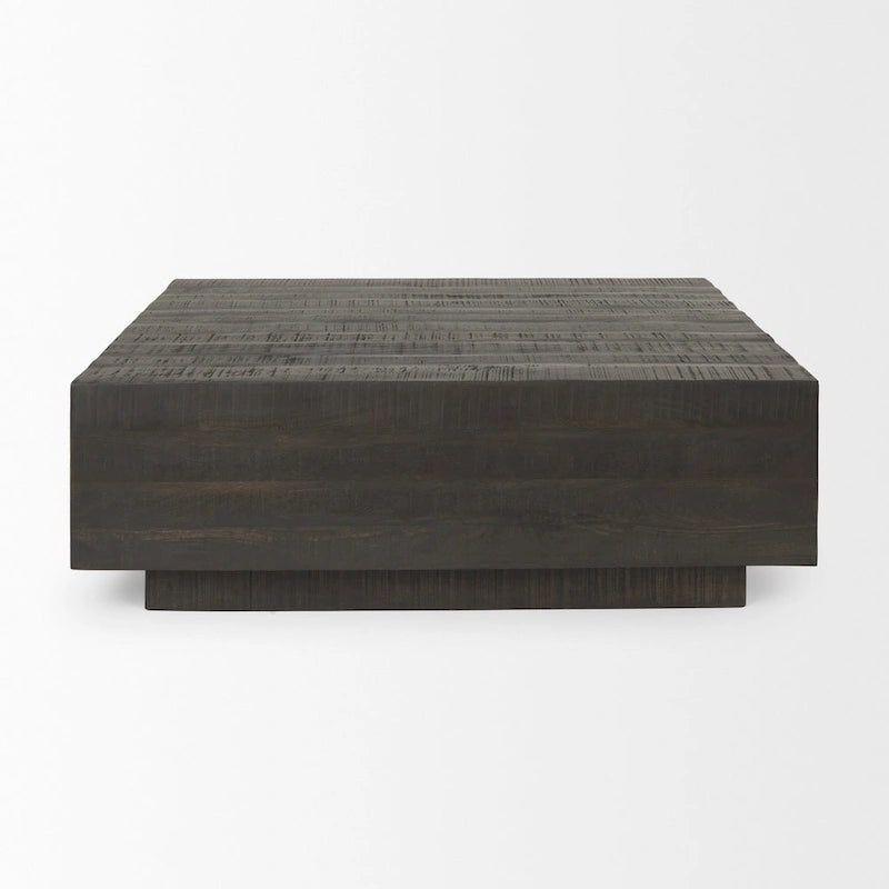 Tavolino da caffè galleggiante in legno massello color marrone chiaro ed espresso