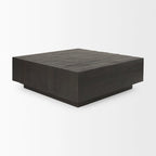Tavolino da caffè galleggiante in legno massello color marrone chiaro ed espresso
