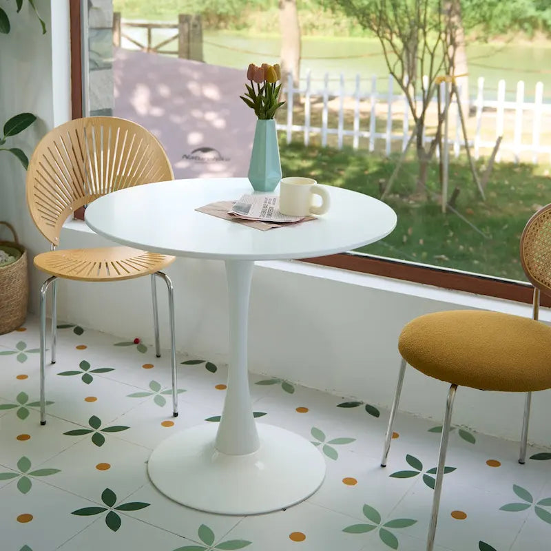 Tavolo da Pranzo Rotondo Bianco/Nero, Base Tulip, 2-4 Posti