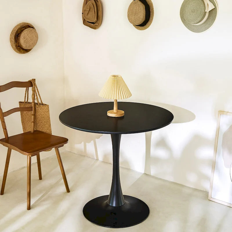 Tavolo da Pranzo Rotondo Bianco/Nero, Base Tulip, 2-4 Posti