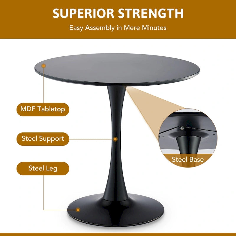 Tavolo da Pranzo Rotondo Bianco/Nero, Base Tulip, 2-4 Posti