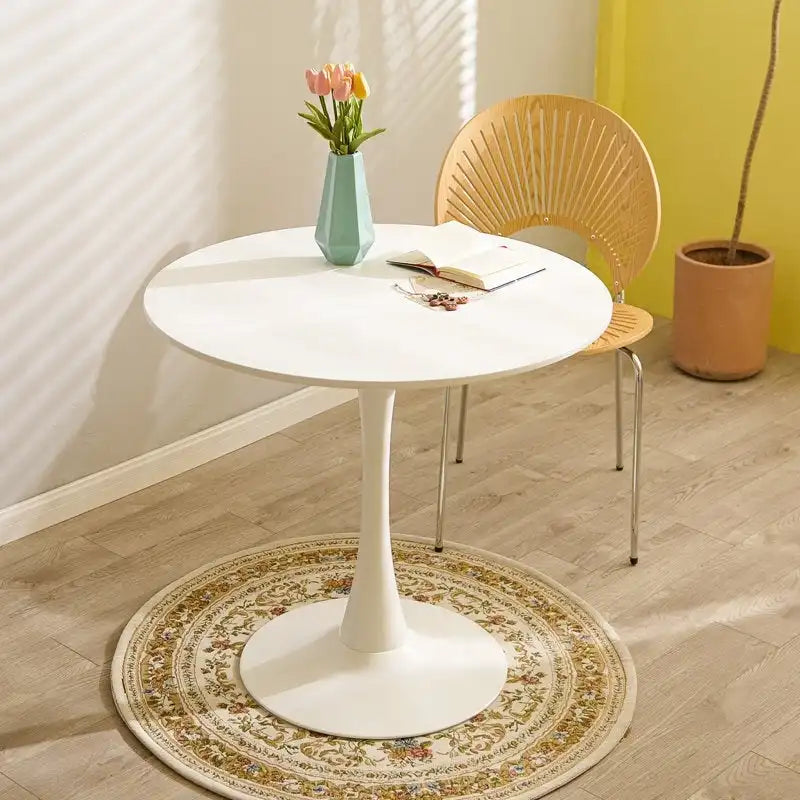 Tavolo da Pranzo Rotondo Bianco/Nero, Base Tulip, 2-4 Posti