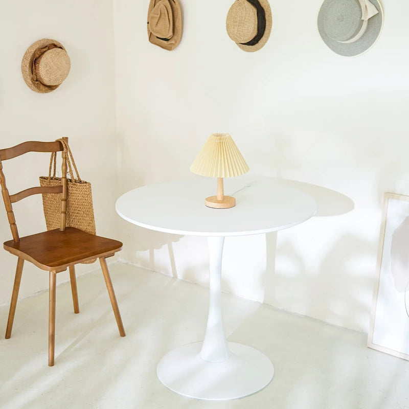 Tavolo da Pranzo Rotondo Bianco/Nero, Base Tulip, 2-4 Posti