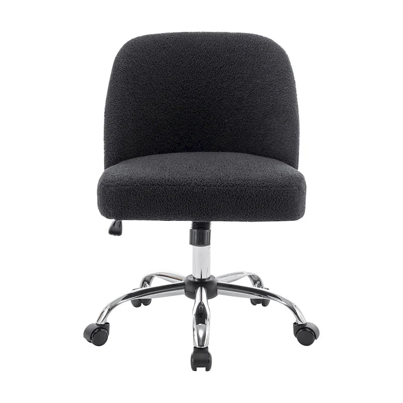 Chaise de bureau sans accoudoirs en tissu sherpa avec roulettes en acier
