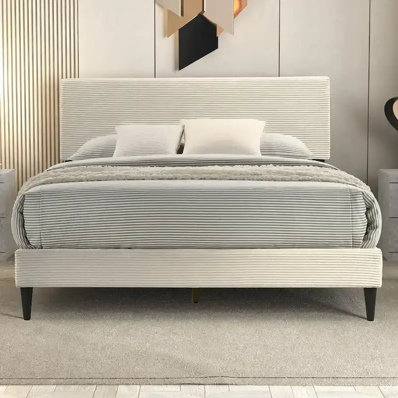 Letto a piattaforma Queen rosa/crema/grigio con testiera imbottita, per 1-2 persone