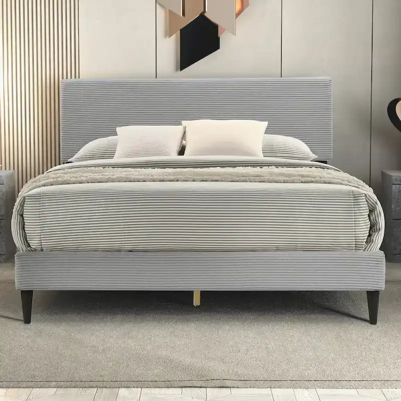 Letto a piattaforma Queen rosa/crema/grigio con testiera imbottita, per 1-2 persone