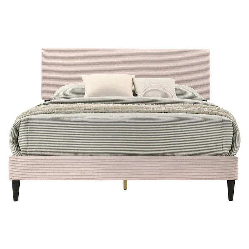 Letto a piattaforma Queen rosa/crema/grigio con testiera imbottita, per 1-2 persone