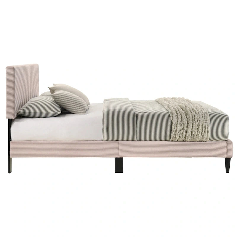Letto a piattaforma Queen rosa/crema/grigio con testiera imbottita, per 1-2 persone