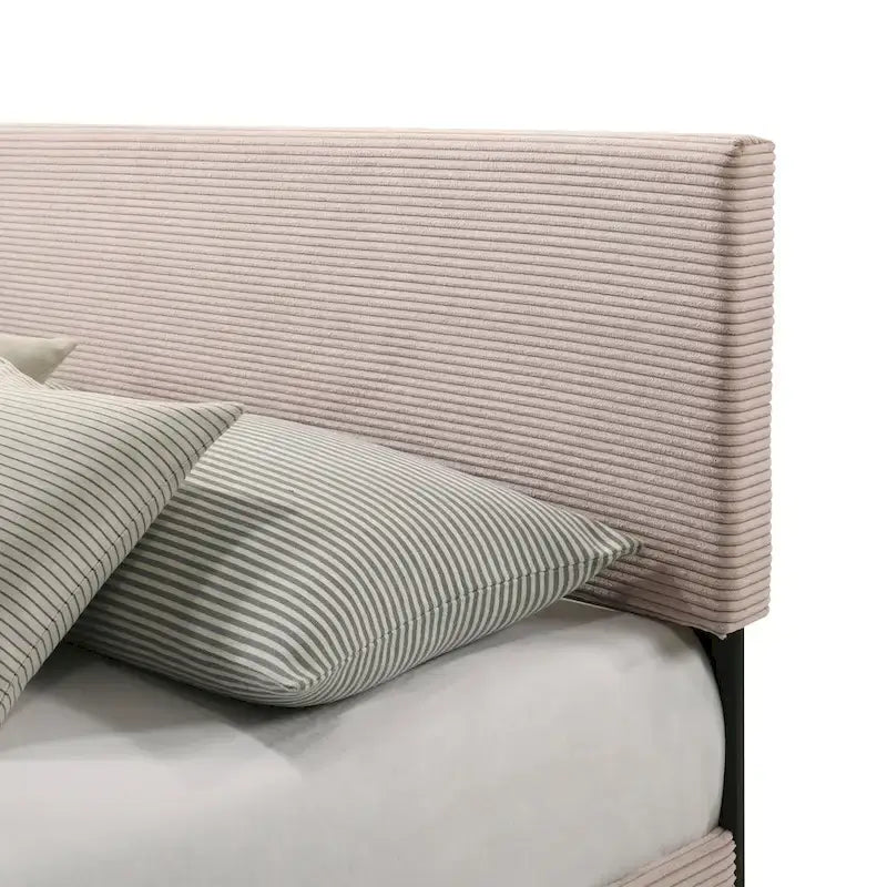 Letto a piattaforma Queen rosa/crema/grigio con testiera imbottita, per 1-2 persone