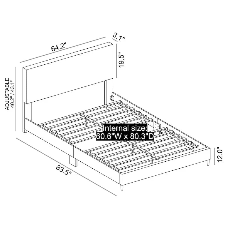 Letto a piattaforma Queen rosa/crema/grigio con testiera imbottita, per 1-2 persone