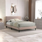 Letto a piattaforma Queen rosa/crema/grigio con testiera imbottita, per 1-2 persone
