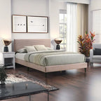 Letto a piattaforma Queen rosa/crema/grigio con testiera imbottita, per 1-2 persone