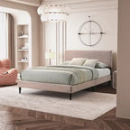 Letto a piattaforma Queen rosa/crema/grigio con testiera imbottita, per 1-2 persone