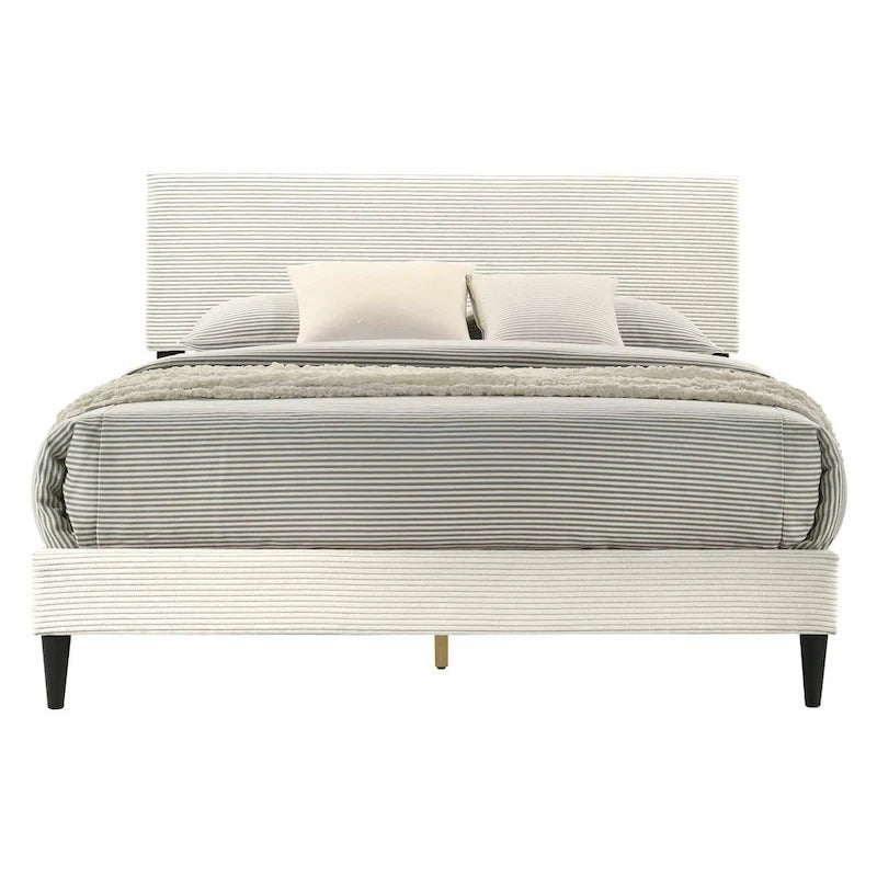Letto a piattaforma Queen rosa/crema/grigio con testiera imbottita, per 1-2 persone
