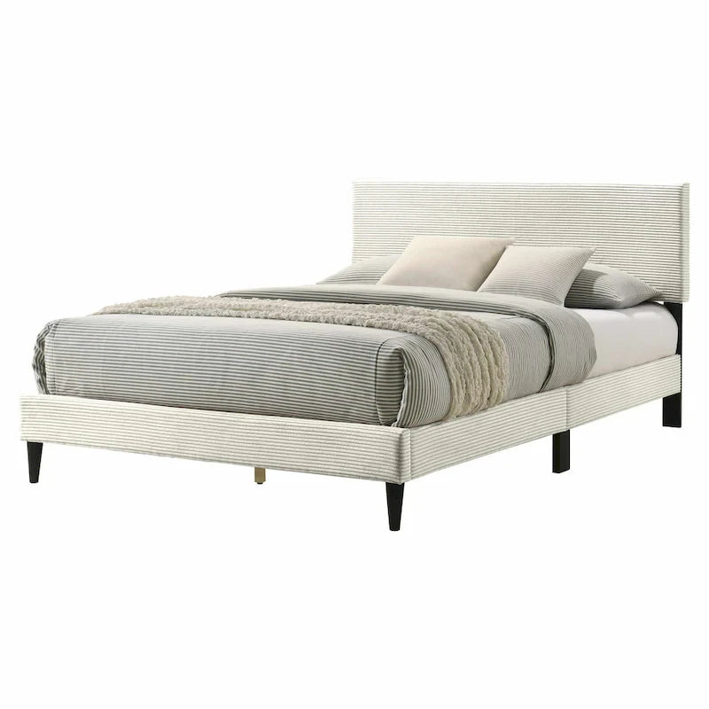 Letto a piattaforma Queen rosa/crema/grigio con testiera imbottita, per 1-2 persone