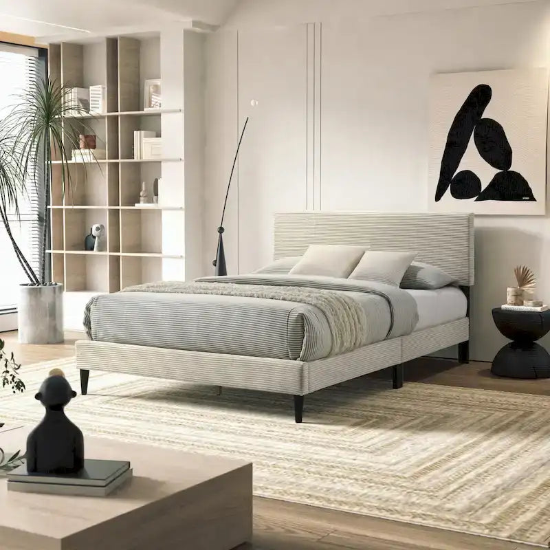 Letto a piattaforma Queen rosa/crema/grigio con testiera imbottita, per 1-2 persone