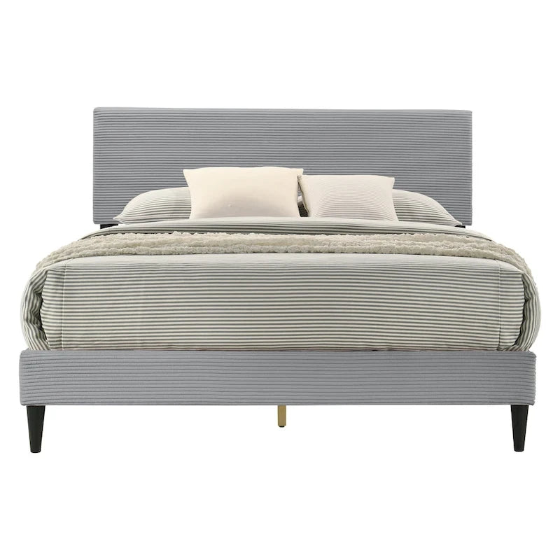Letto a piattaforma Queen rosa/crema/grigio con testiera imbottita, per 1-2 persone