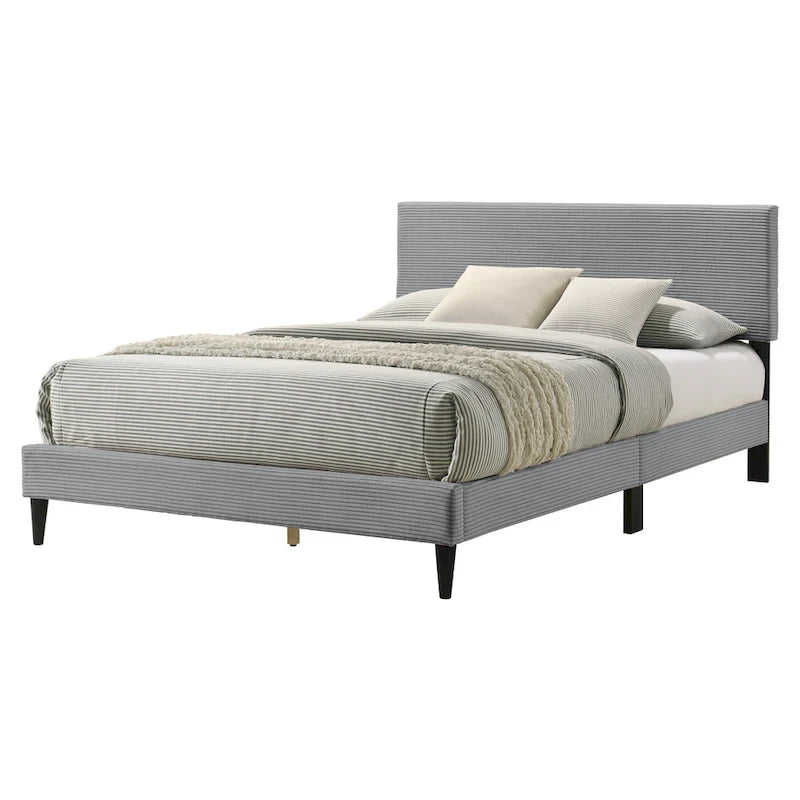 Letto a piattaforma Queen rosa/crema/grigio con testiera imbottita, per 1-2 persone